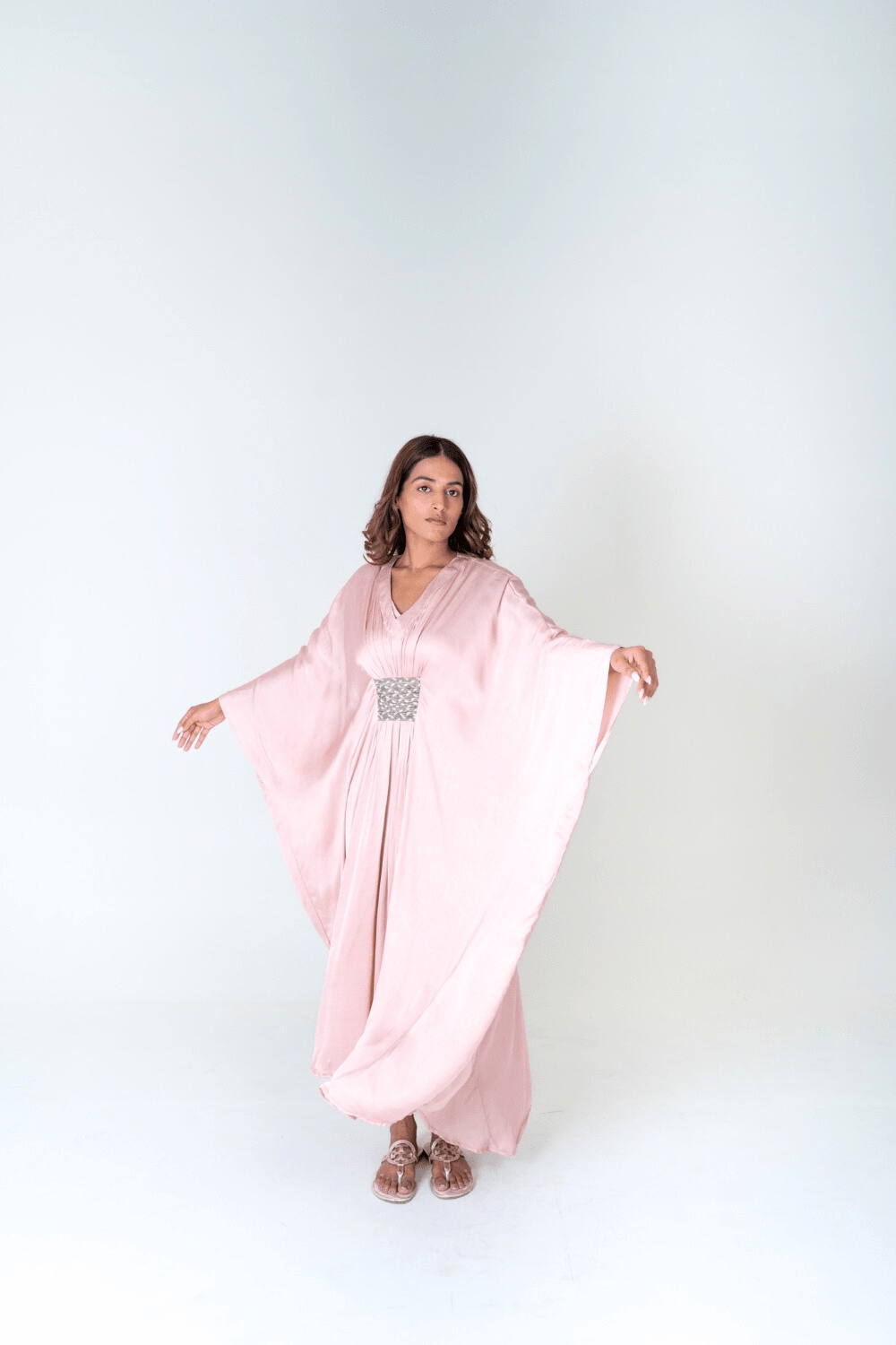 Pink - Green Braided Long Kaftan - RTS - CiceroniKaftanNeora by NC