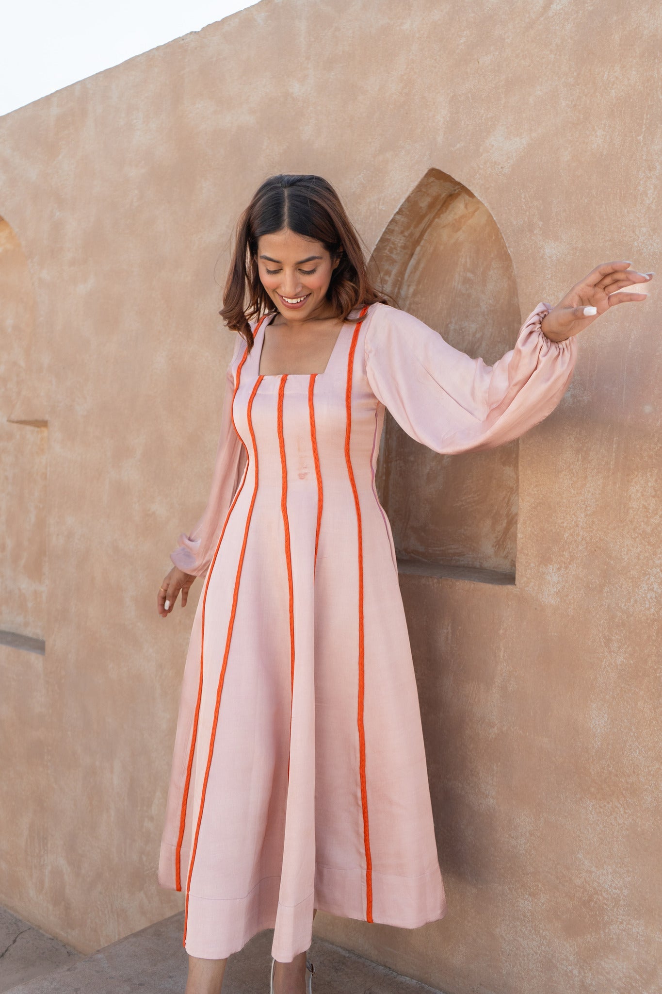 Pink Maxi Dress - Orange Braids - CiceroniDressesNeora