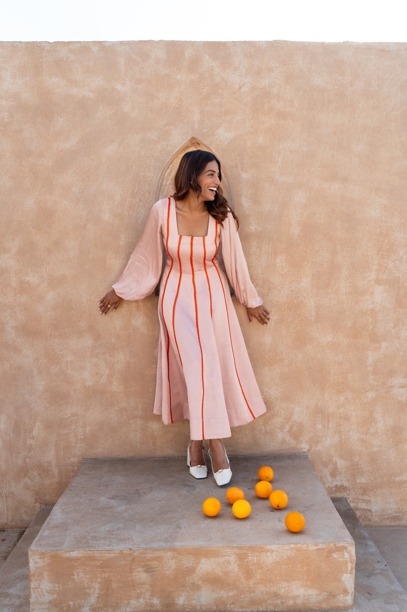 Pink Maxi Dress - Orange Braids - CiceroniDressesNeora
