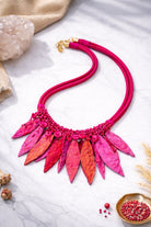 Pink Ombre Leaf Fringe Statement Necklace - CiceroniNeckpieceBoundless by Shilpi