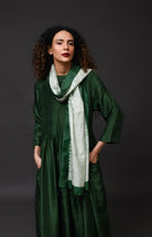 Pintucks Mulberry Silk Dress - Moss Green - CiceroniDressesHiranya