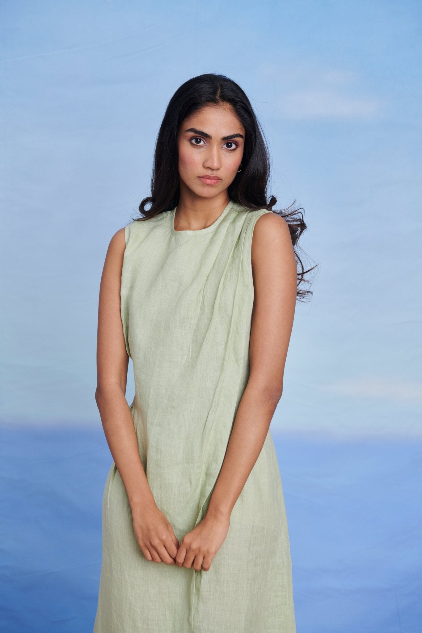 Pista Linen Drape Dress - CiceroniDressesSaphed