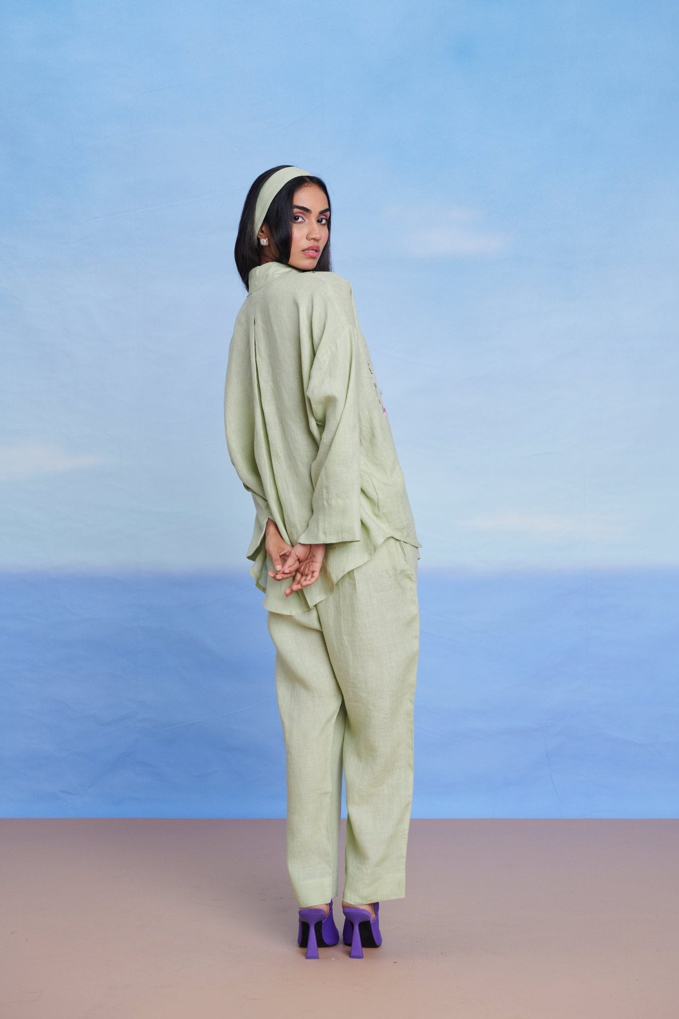 Pista Linen Oversized Flared Shirt Set - CiceroniCo - ord SetSaphed