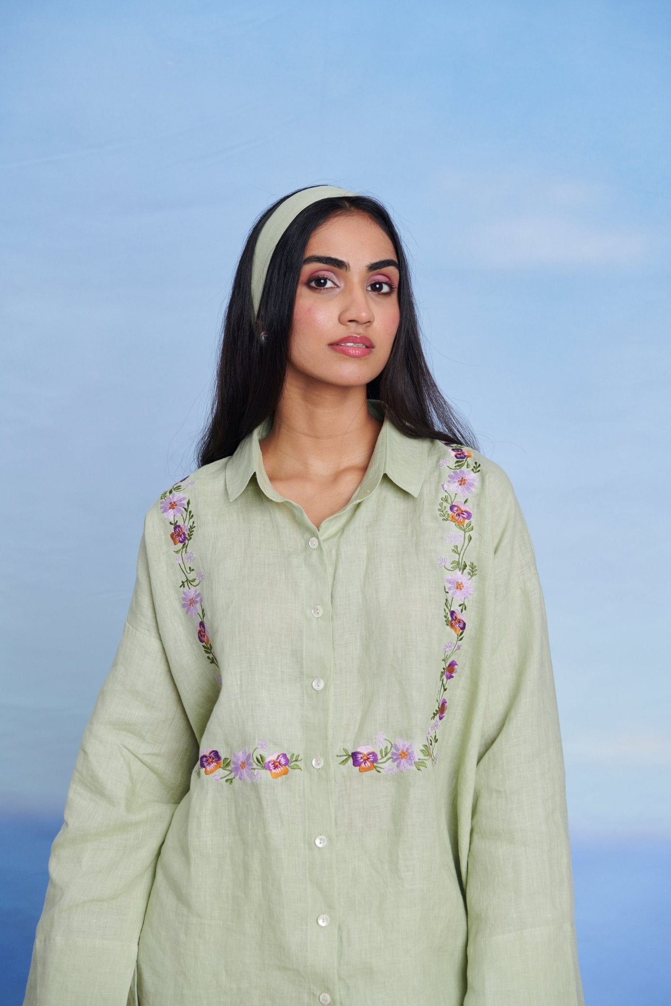 Pista Linen Oversized Flared Shirt Set - CiceroniCo - ord SetSaphed