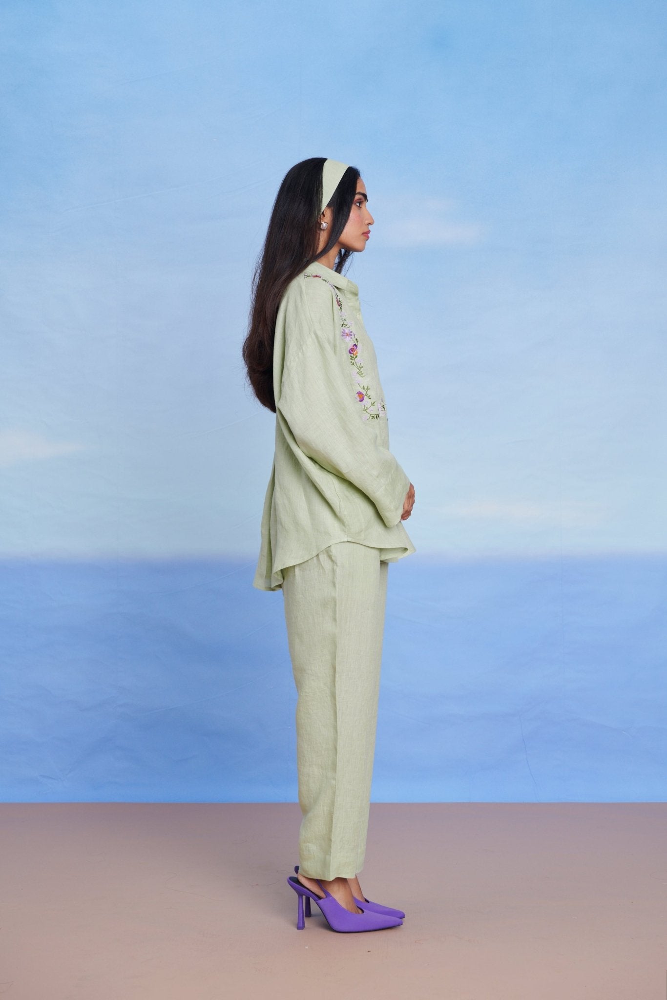 Pista Linen Pleated Pants - CiceroniPantsSaphed