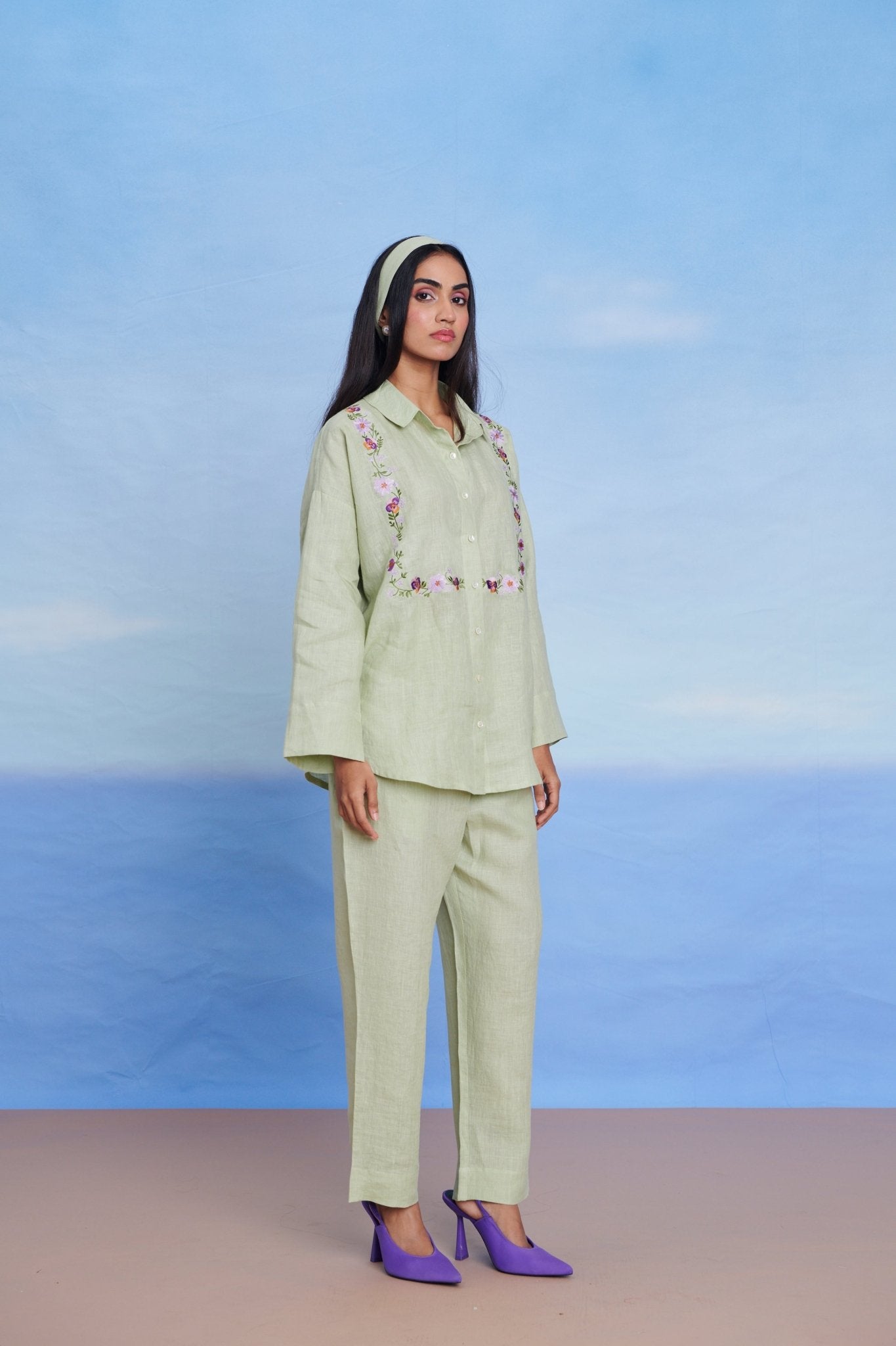 Pista Linen Pleated Pants - CiceroniPantsSaphed