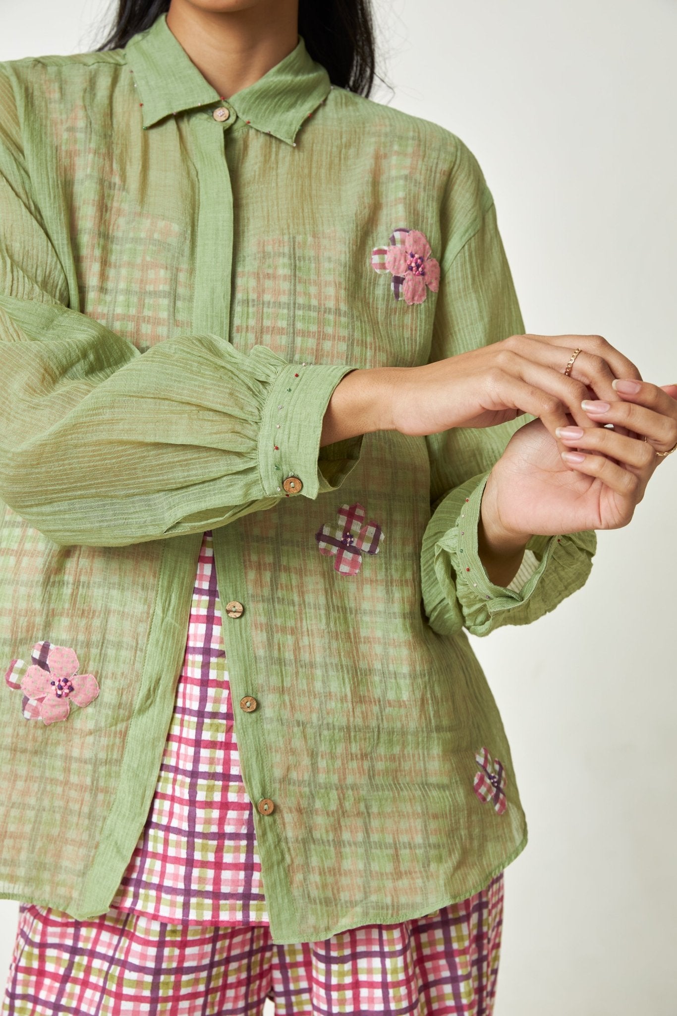 Pistachio Embroidered Shirt - CiceroniShirtPants and Pajamas