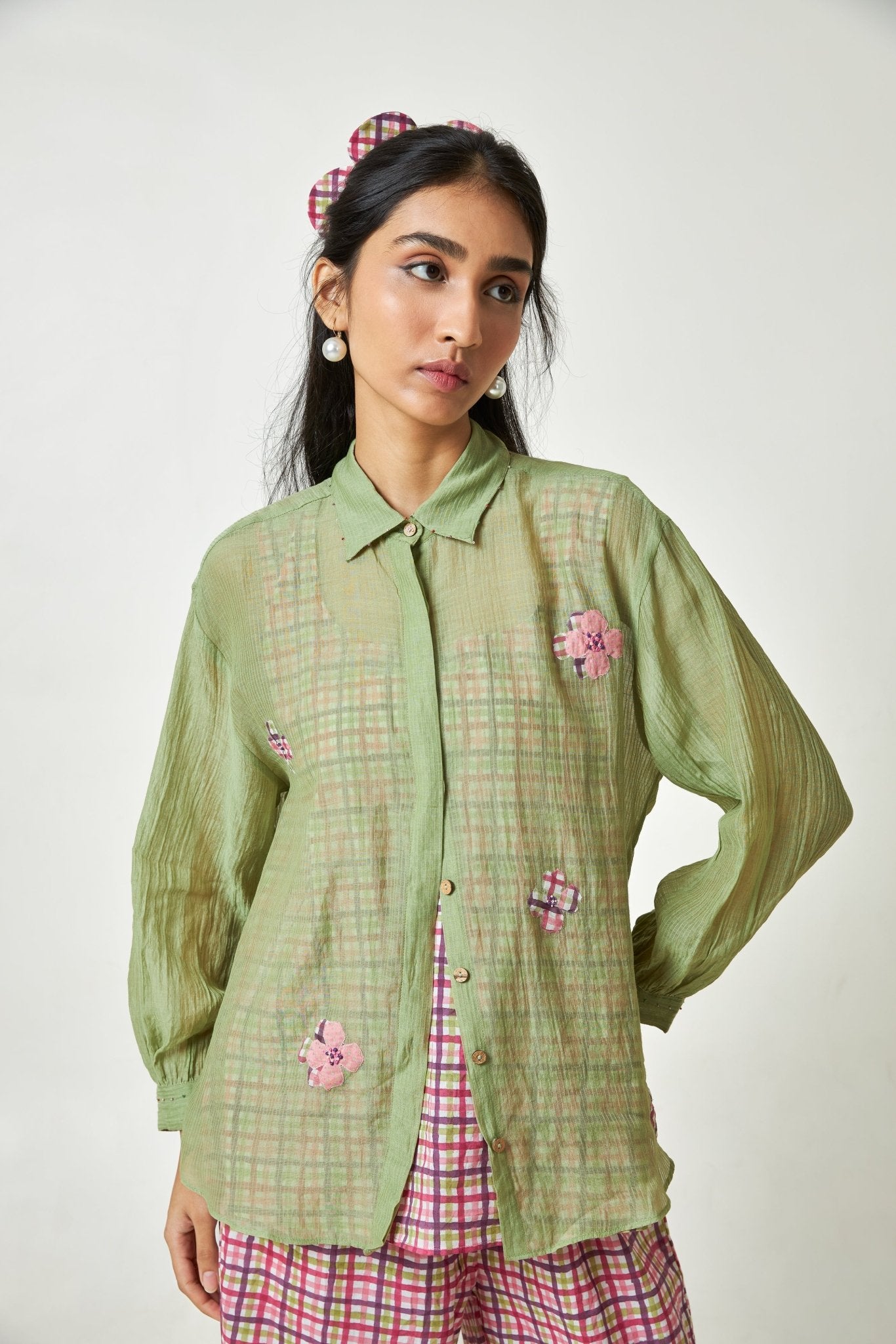 Pistachio Embroidered Shirt - CiceroniShirtPants and Pajamas