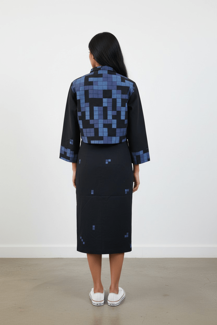 Pixel Bolero – Black Pixel Jamdani - CiceroniJacketsBhomra