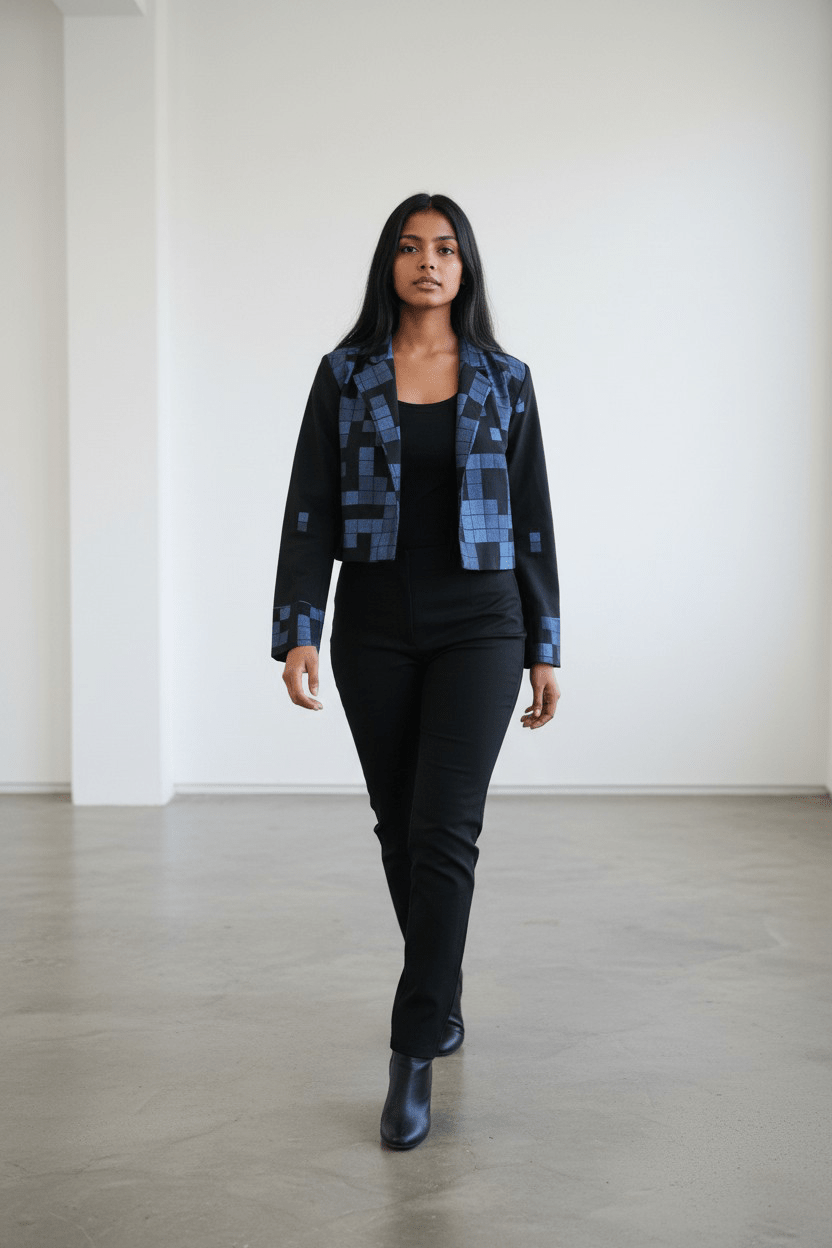 Pixel Bolero – Black Pixel Jamdani - CiceroniJacketsBhomra