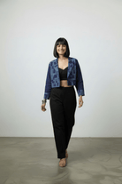 Pixel Bolero – Midnight Blue Pixel Jamdani - CiceroniJacketsBhomra