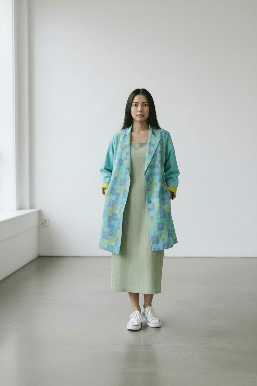 Pixel Jacket Long With Slip Dress – Aqua Blue Pixel - CiceroniJacket SetBhomra