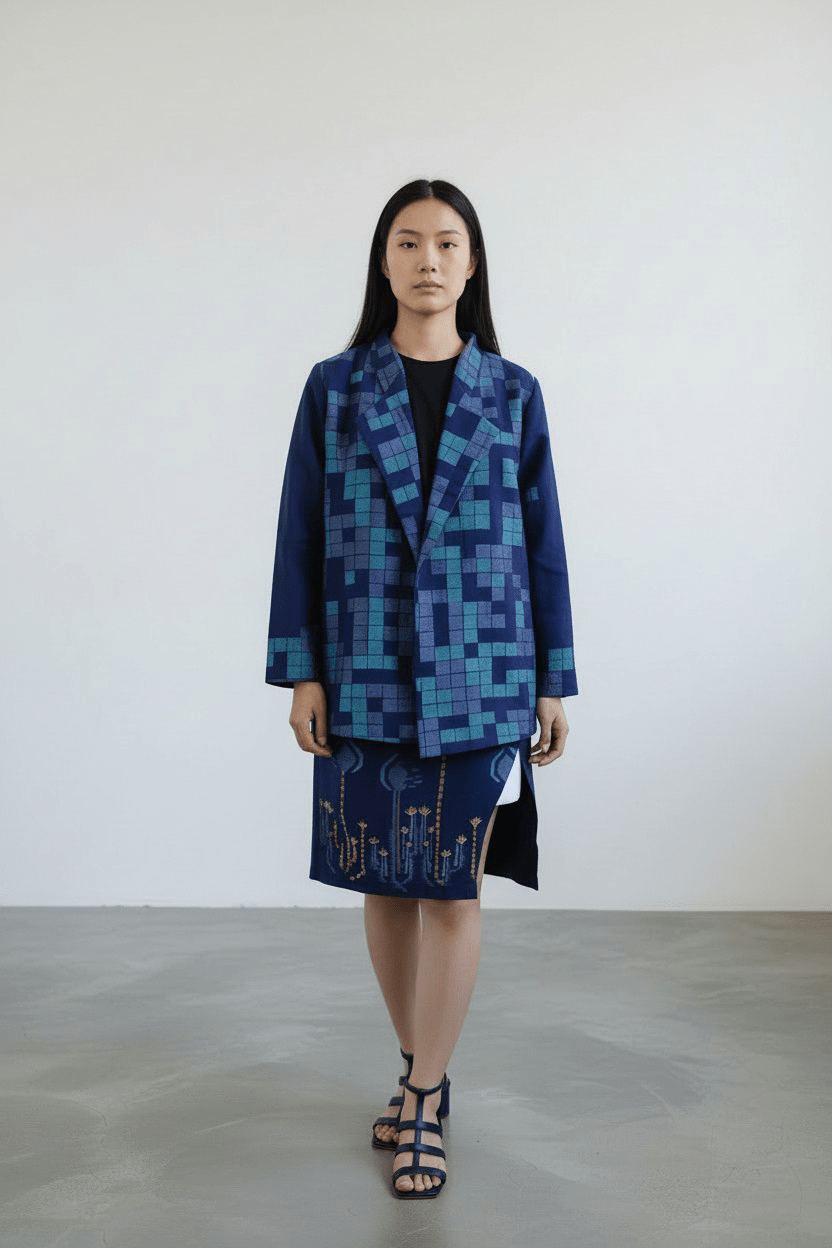 Pixel Jacket – Midnight Blue Pixel Jamdani - CiceroniJacketsBhomra