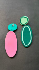 Playful Oval - Pink and Green - CiceroniEarringsColoured Ears