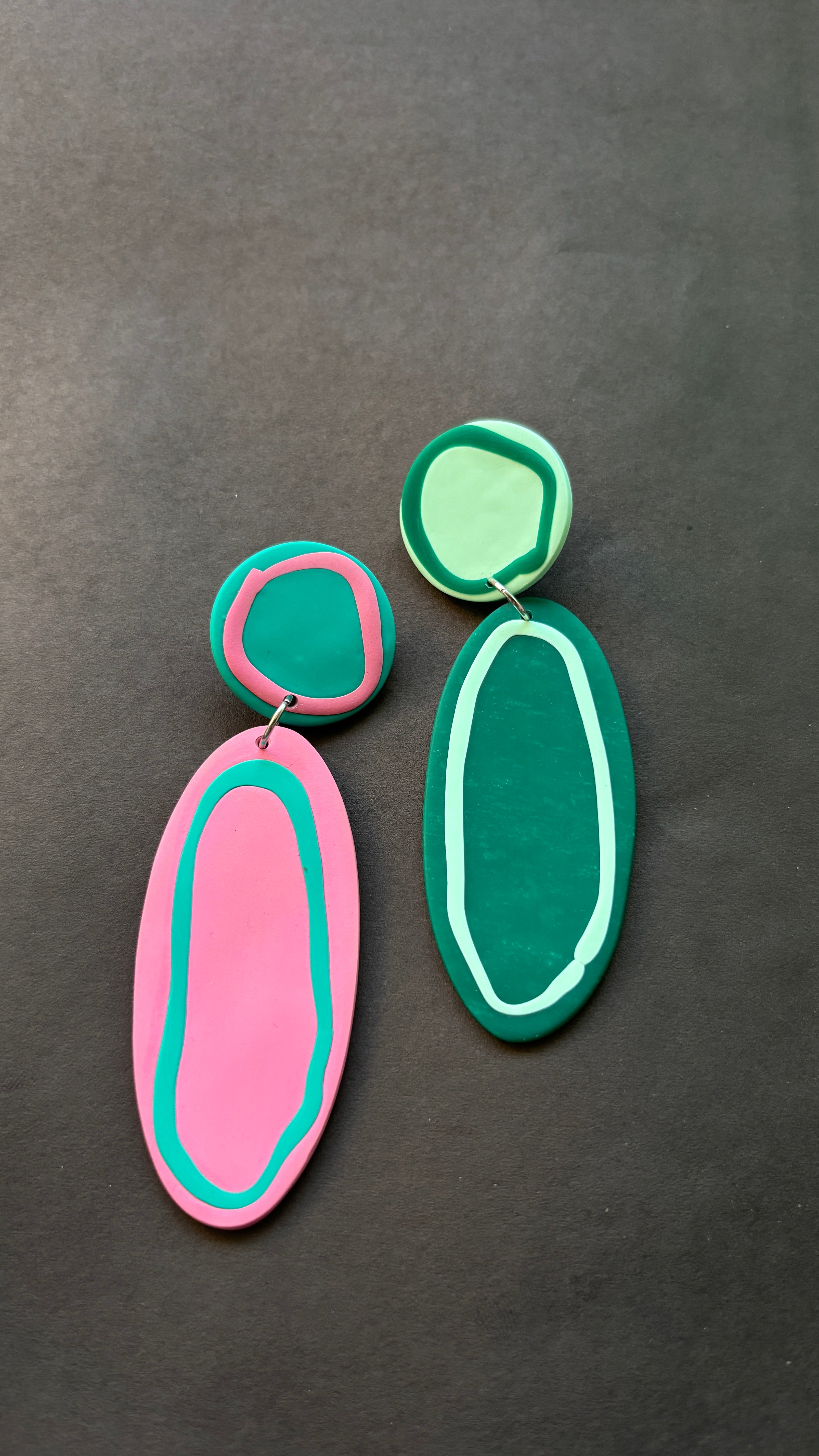 Playful Oval - Pink and Green - CiceroniEarringsColoured Ears