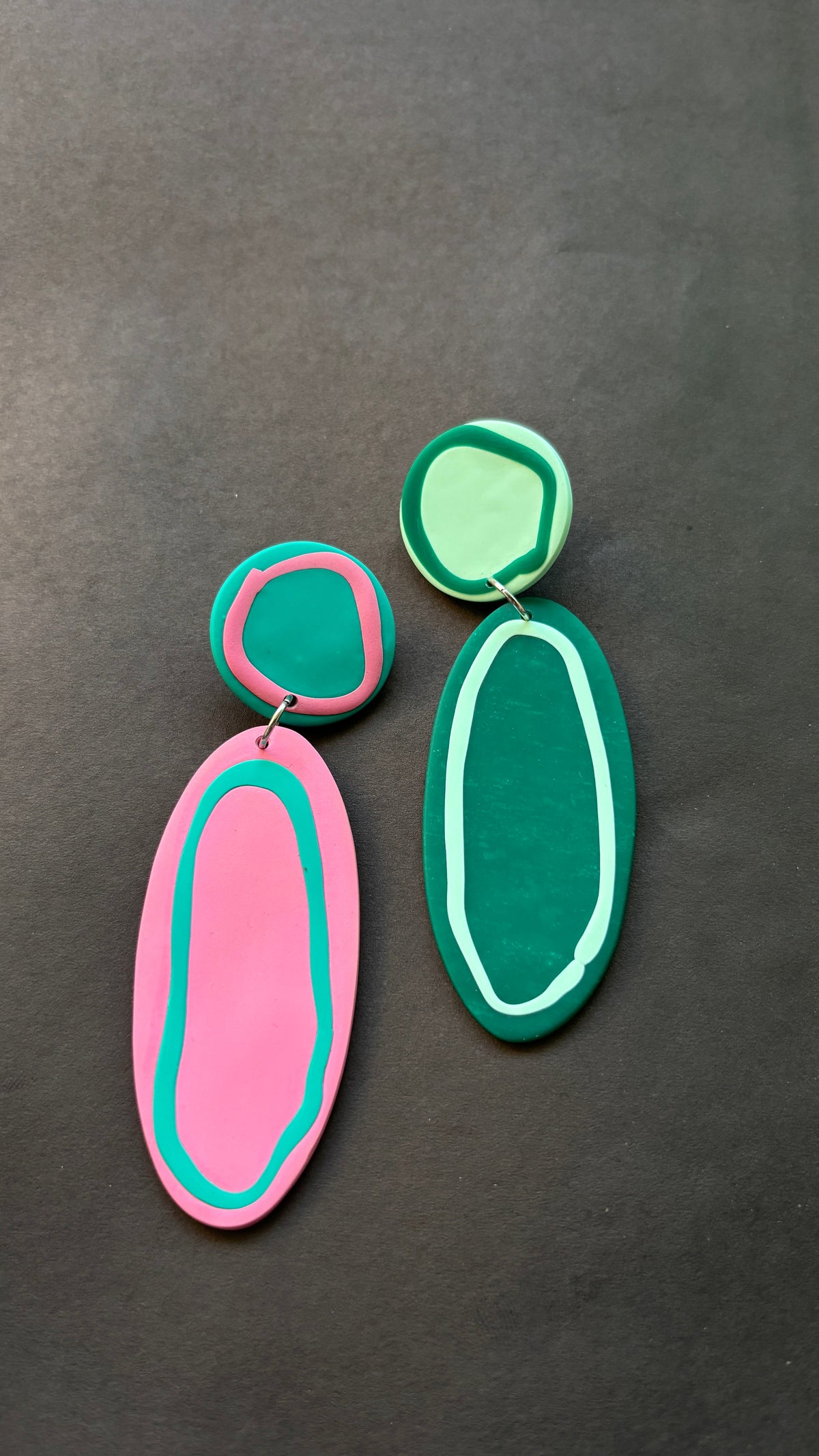 Playful Oval - Pink and Green - CiceroniEarringsColoured Ears