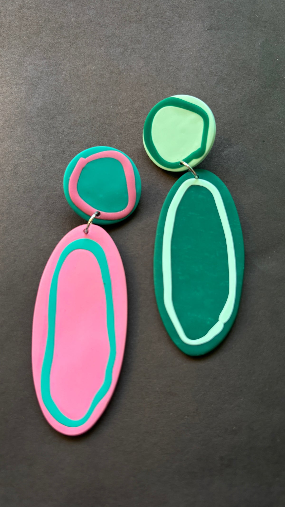 Playful Oval - Pink and Green - CiceroniEarringsColoured Ears