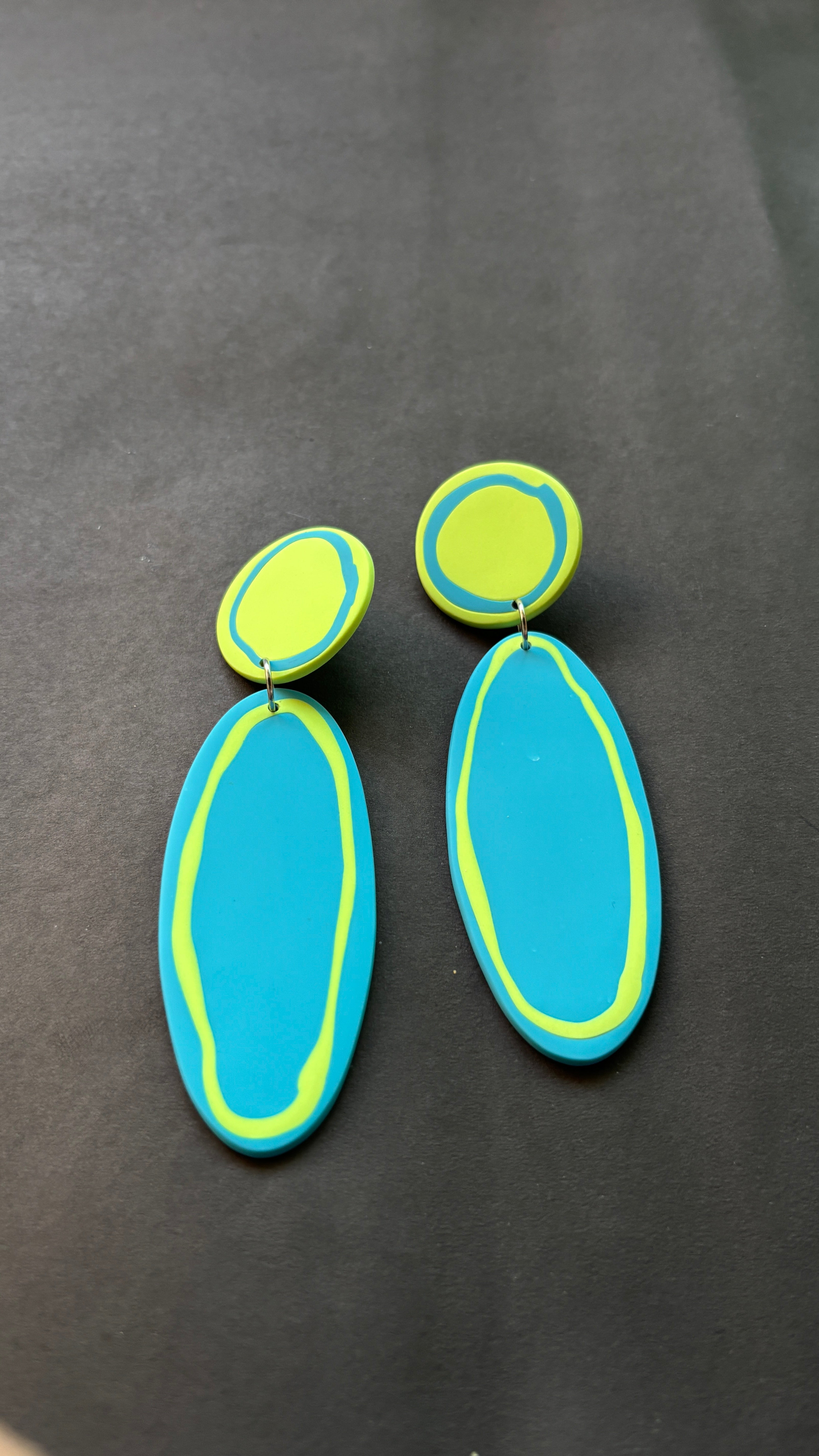 Playful Oval - Pistachio and Sky Blue - CiceroniEarringsColoured Ears