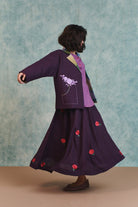 Plum Linen Embroidered Flared Skirt - CiceroniSkirtsSaphed