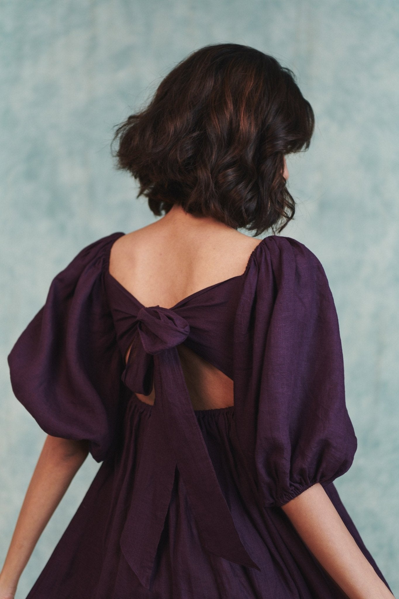 Plum Linen Front Twist Dress - CiceroniDressesSaphed