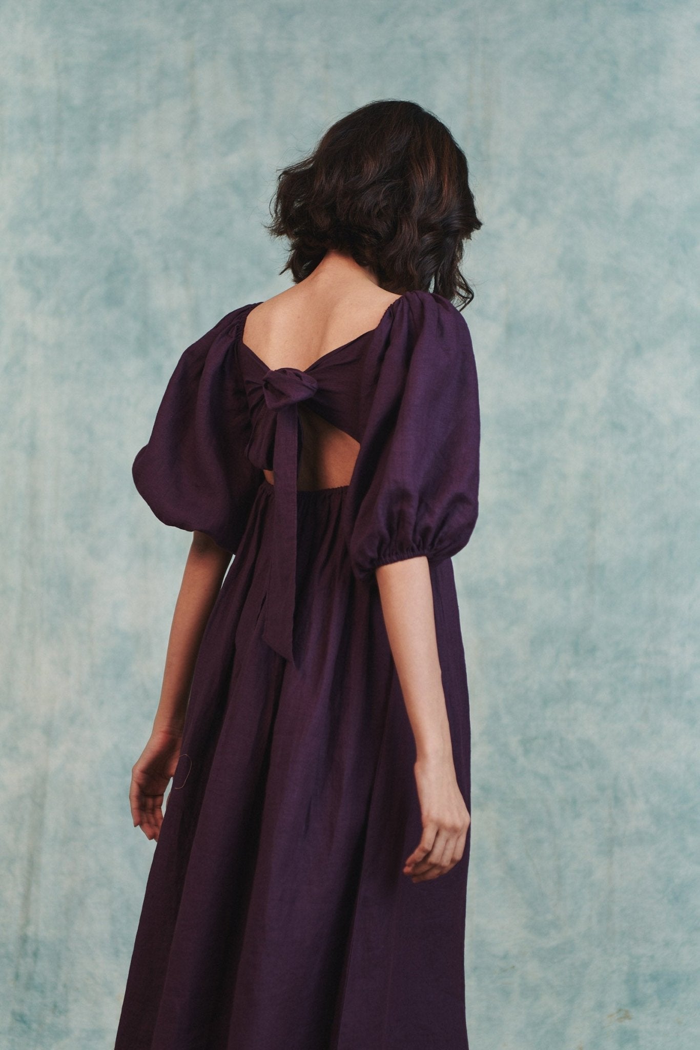 Plum Linen Front Twist Dress - CiceroniDressesSaphed
