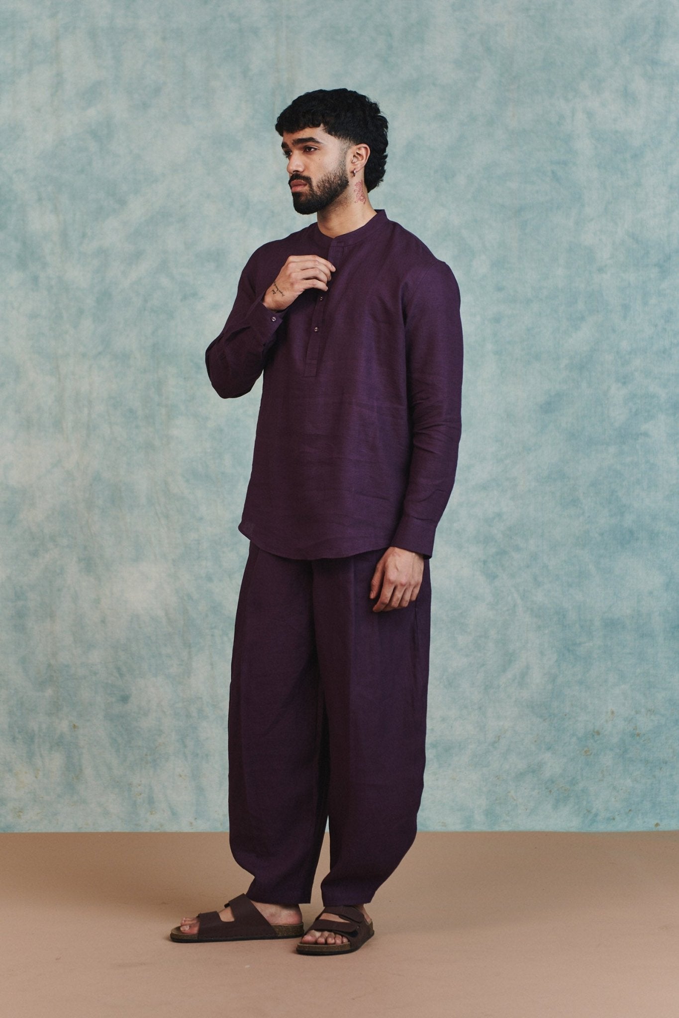 Plum Linen Men's Barrel Pants - CiceroniPantsSaphed