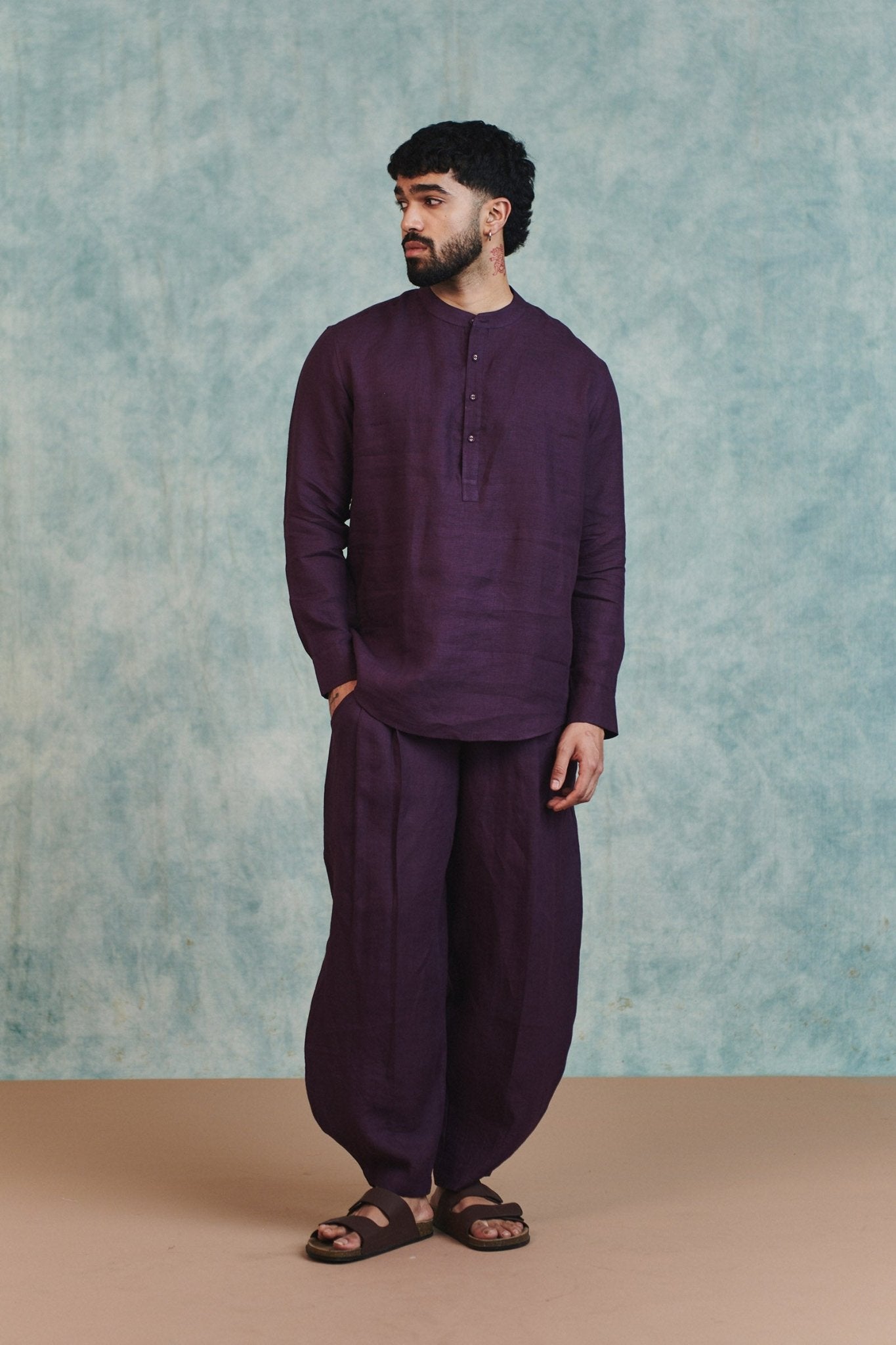 Plum Linen Men's Barrel Pants - CiceroniPantsSaphed