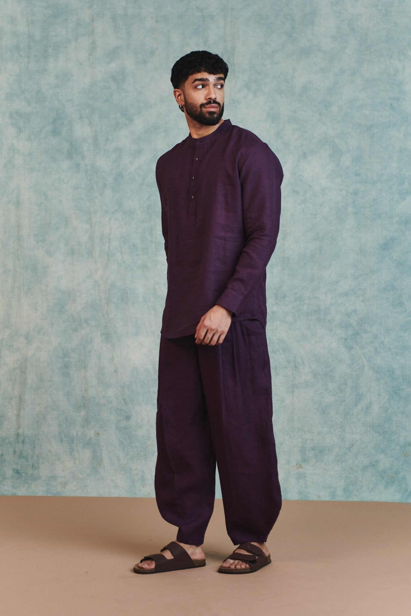 Plum Linen Men's Barrel Pants - CiceroniPantsSaphed
