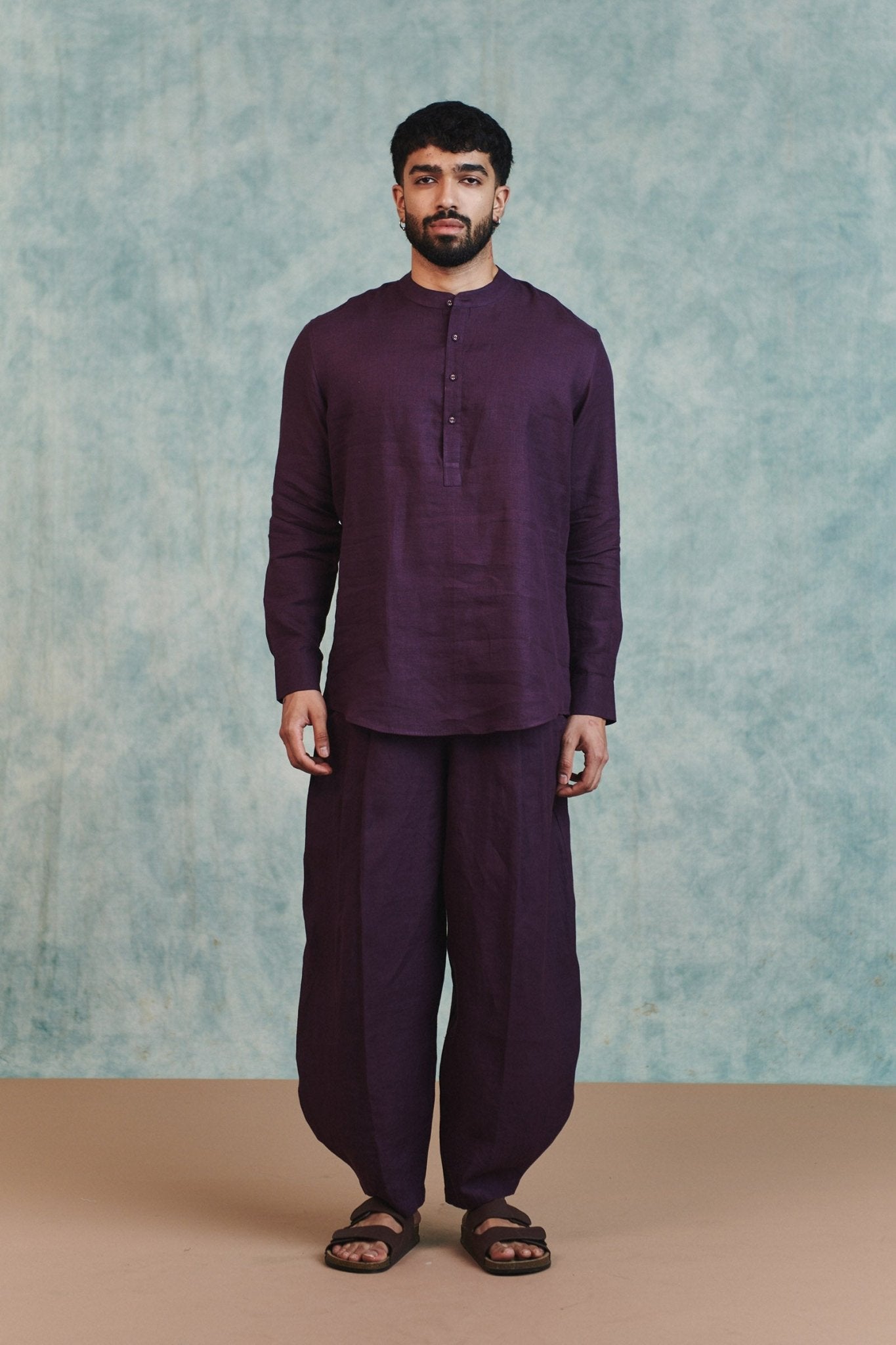 Plum Linen Men's Barrel Pants - CiceroniPantsSaphed