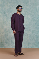Plum Linen Men's Round Neck Shirt - CiceroniMen ShirtsSaphed