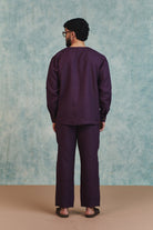 Plum Linen Men's Round Neck Shirt - CiceroniMen ShirtsSaphed