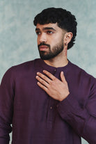 Plum Linen Men's Shirt Kurta & Barrel Pants Set - CiceroniKurta SetSaphed
