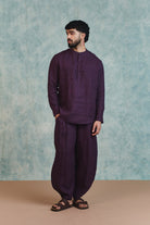 Plum Linen Men's Shirt Kurta & Barrel Pants Set - CiceroniKurta SetSaphed