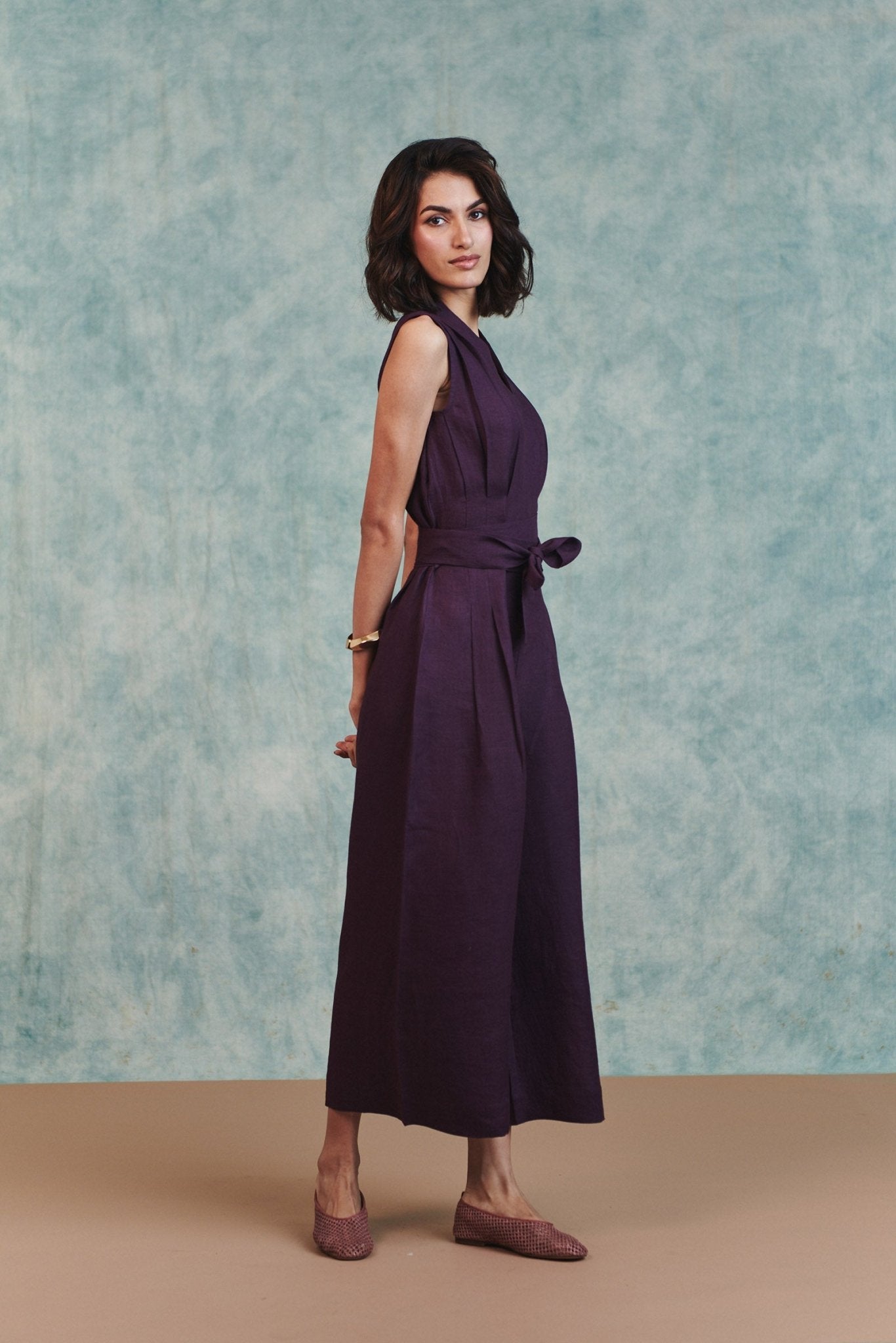 Plum Linen Sculpted Jumpsuit - CiceroniJumpsuitSaphed