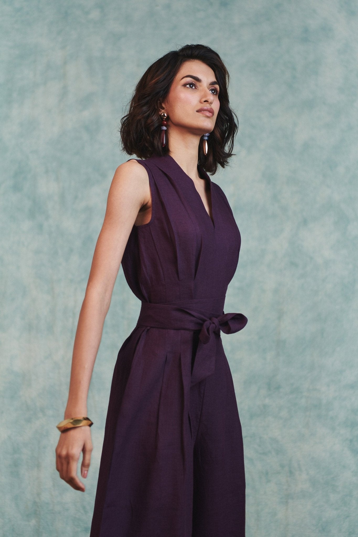 Plum Linen Sculpted Jumpsuit - CiceroniJumpsuitSaphed
