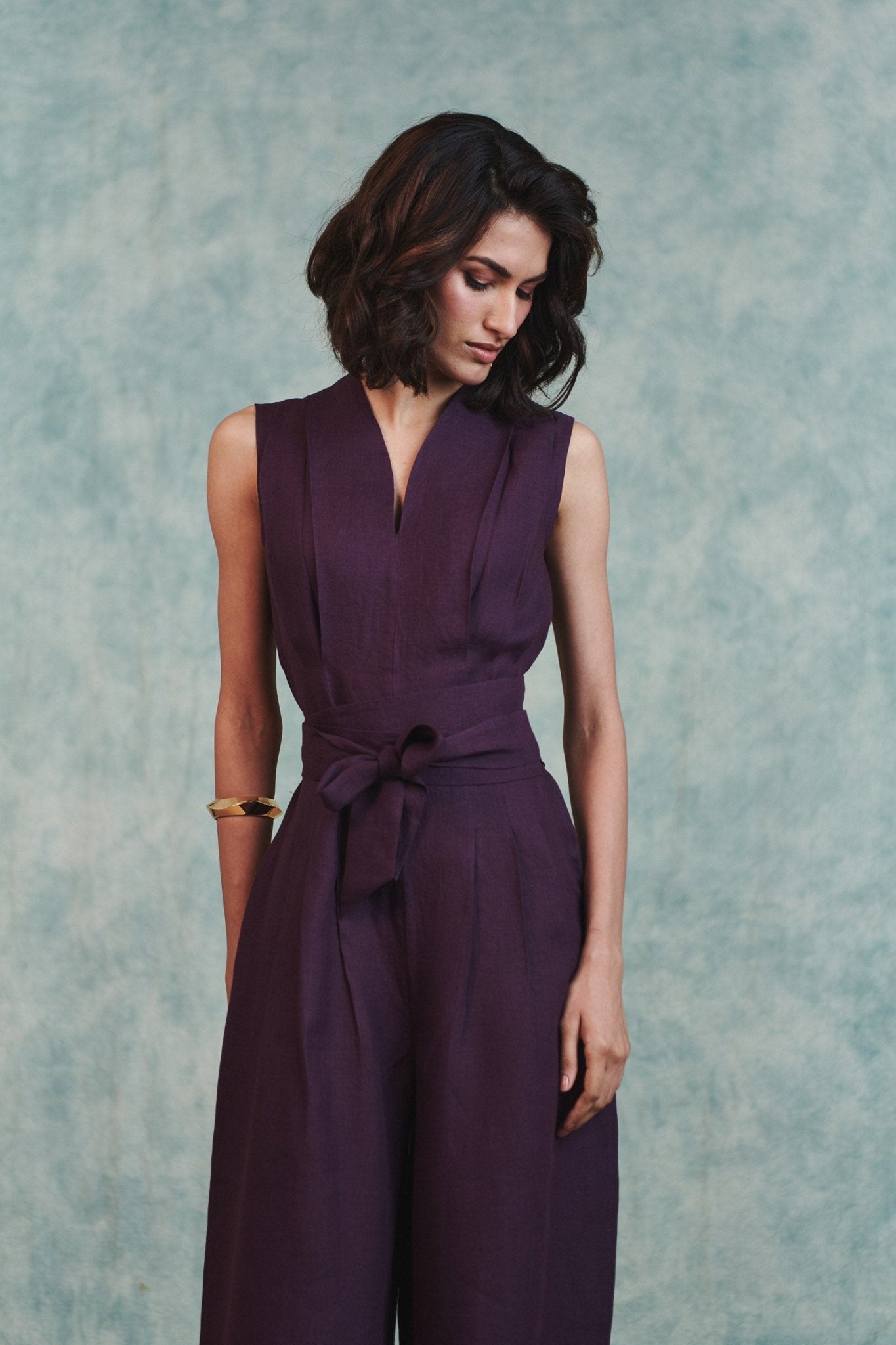 Plum Linen Sculpted Jumpsuit - CiceroniJumpsuitSaphed