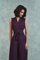 Plum Linen Sculpted Jumpsuit - CiceroniJumpsuitSaphed