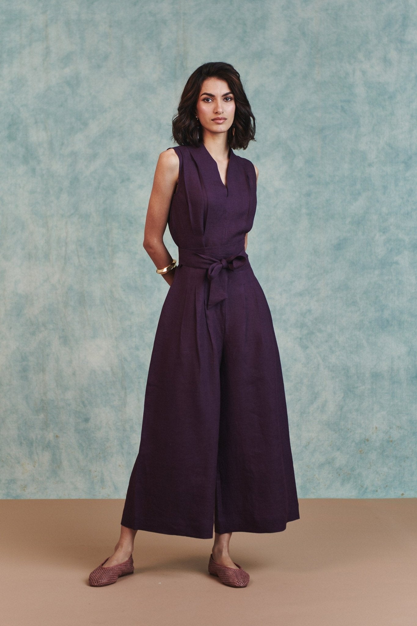 Plum Linen Sculpted Jumpsuit - CiceroniJumpsuitSaphed