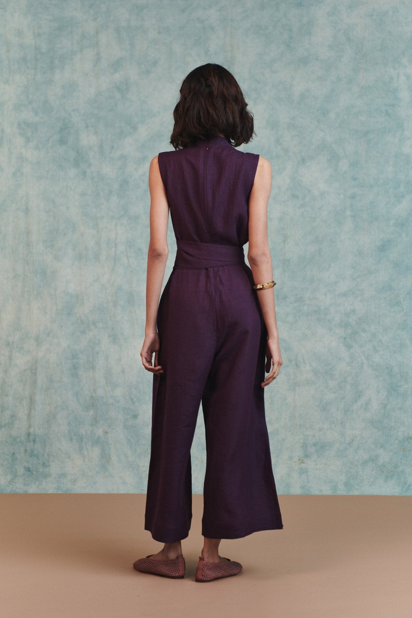 Plum Linen Sculpted Jumpsuit - CiceroniJumpsuitSaphed