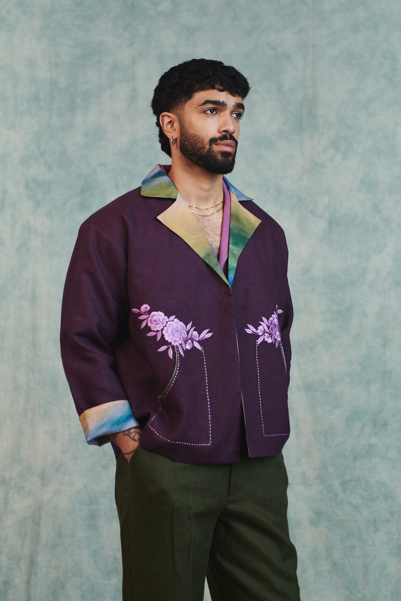Plum Linen Unisex Open Jacket - CiceroniJacketsSaphed