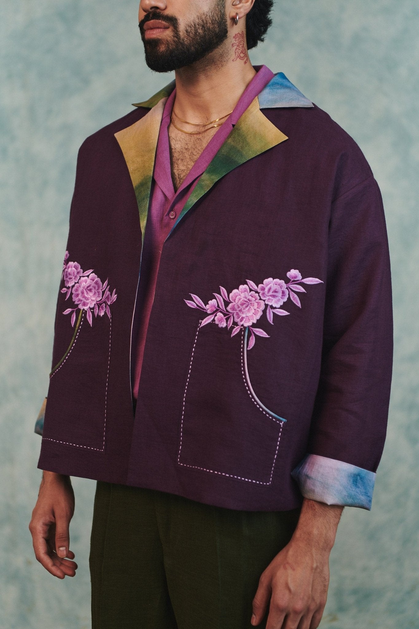 Plum Linen Unisex Open Jacket - CiceroniJacketsSaphed
