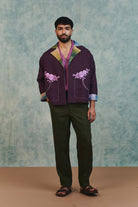 Plum Linen Unisex Open Jacket - CiceroniJacketsSaphed
