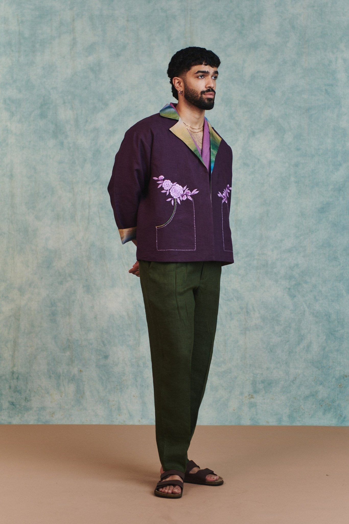 Plum Linen Unisex Open Jacket - CiceroniJacketsSaphed