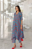 Poppy and Blue Stripe Kurta Set - CiceroniKurta Set, Everyday WearSilai Studio