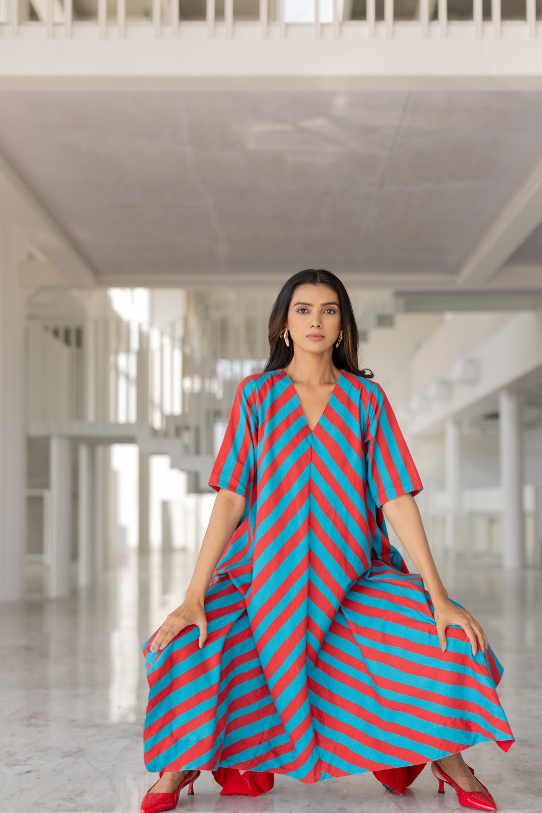 Poppy and Blue Stripe Kurta Set - CiceroniKurta Set, Everyday WearSilai Studio