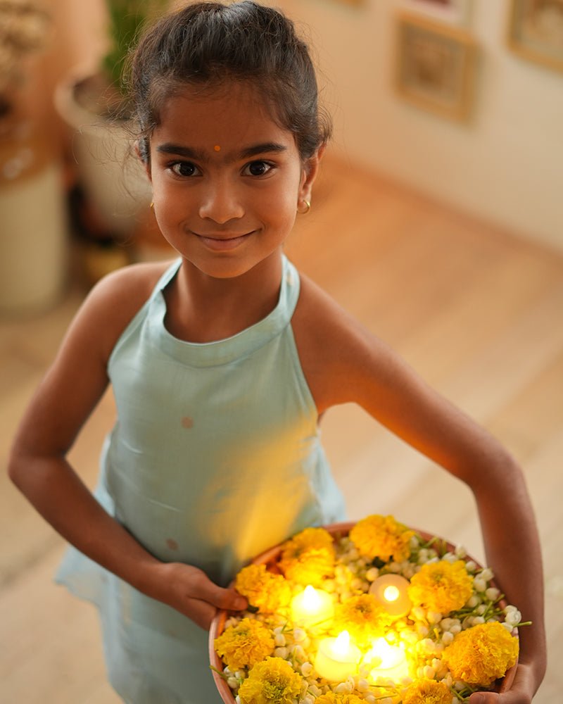 Poppy sharara kurta set in light blue and yellow - CiceroniKurta Set, Festive WearLove The World Today