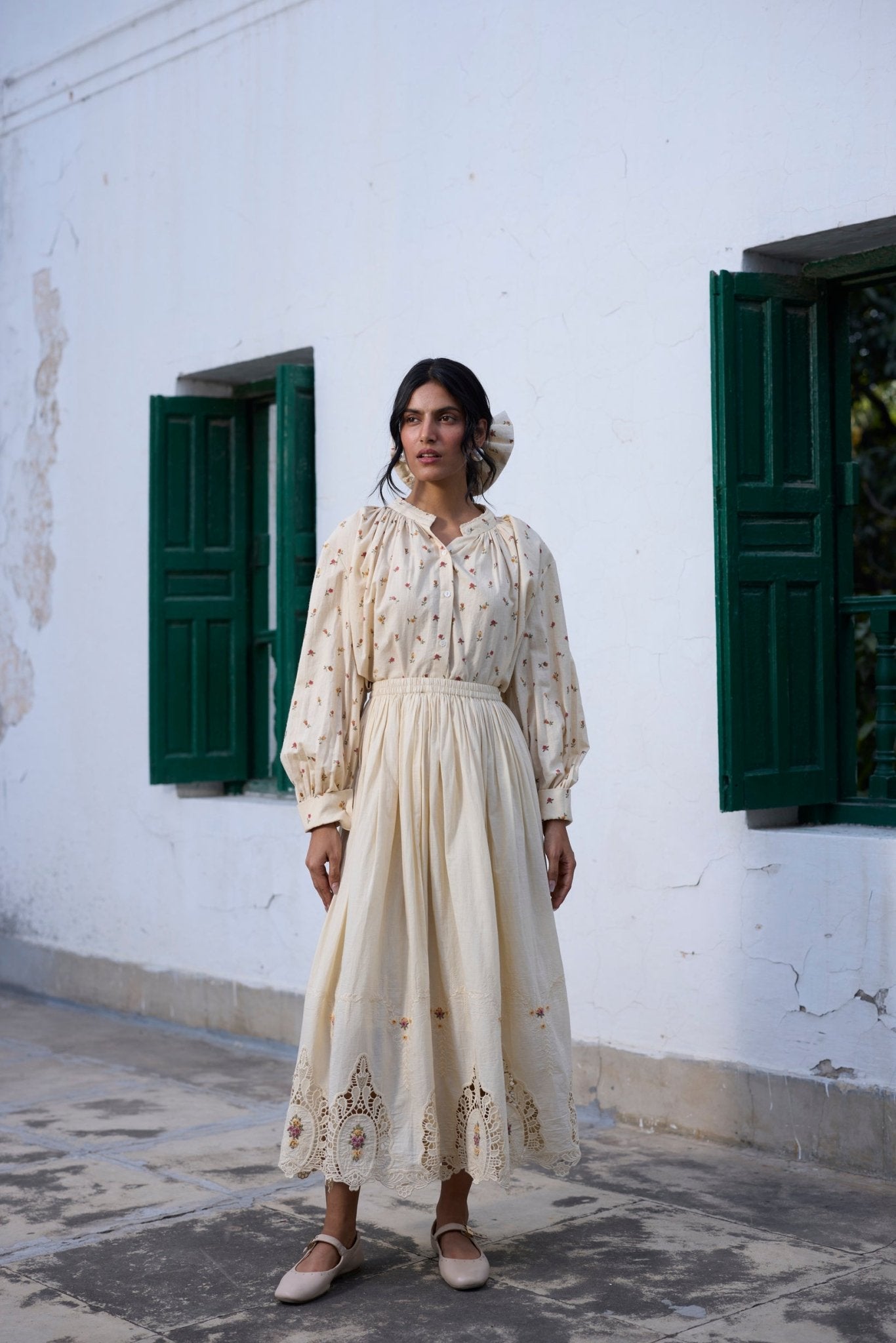 Primrose Skirt - Ecru and Red - CiceroniSkirtsKhyati Rughani