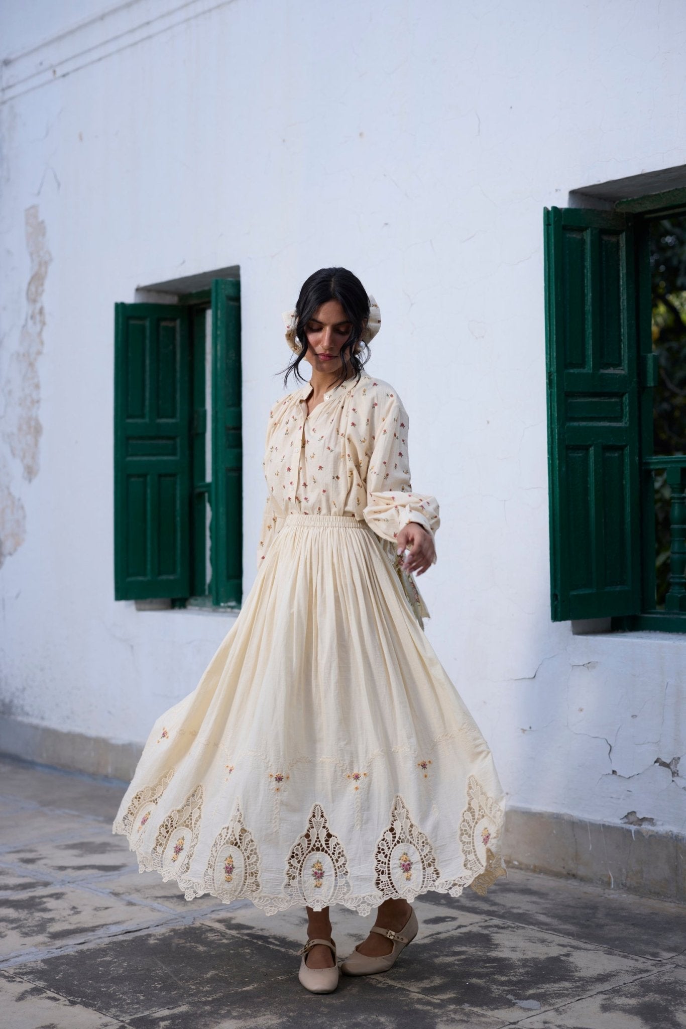 Primrose Skirt - Ecru and Red - CiceroniSkirtsKhyati Rughani
