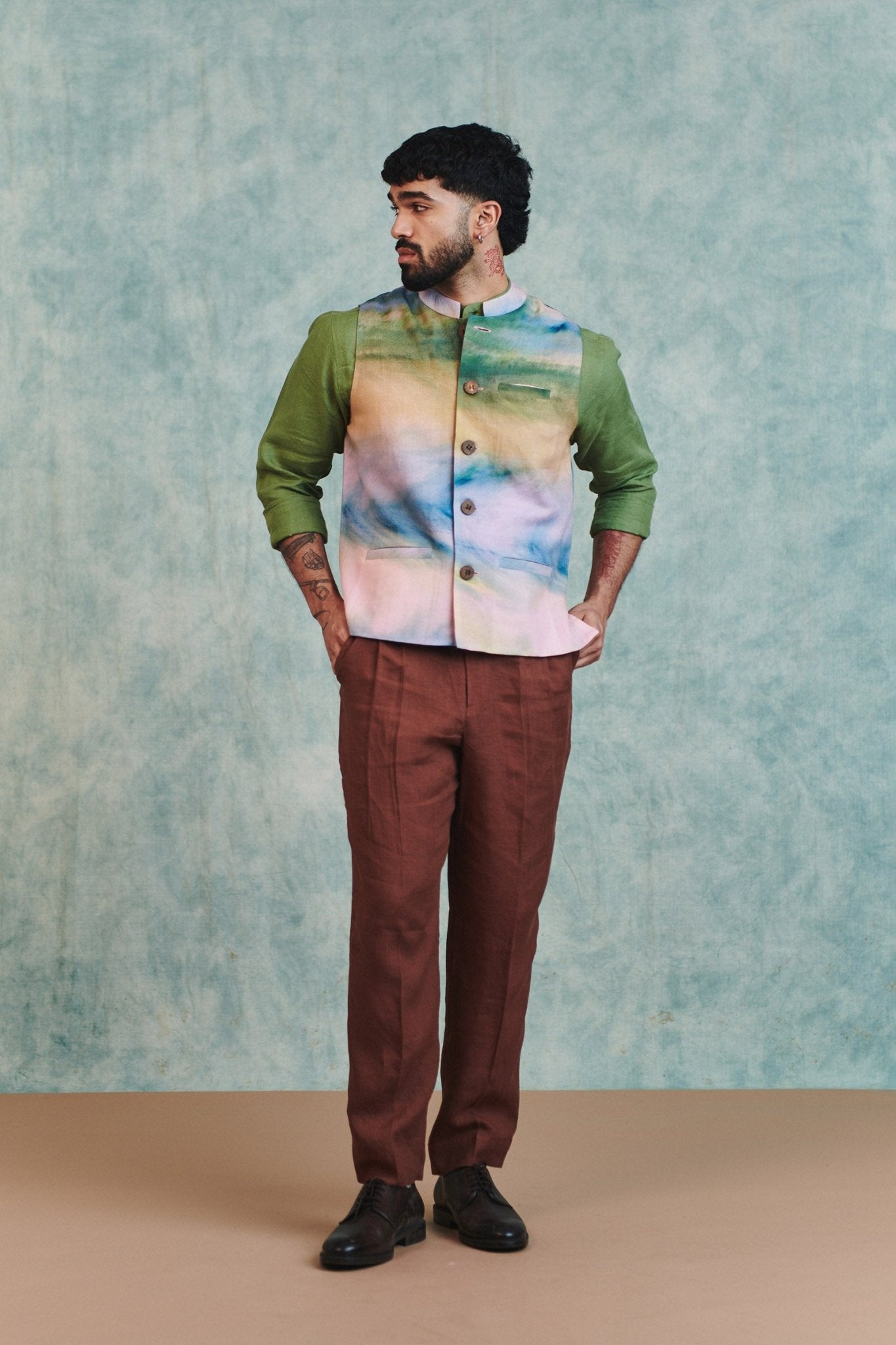 Prism Co - Linen Men's Nehru Jacket - CiceroniJacketsSaphed