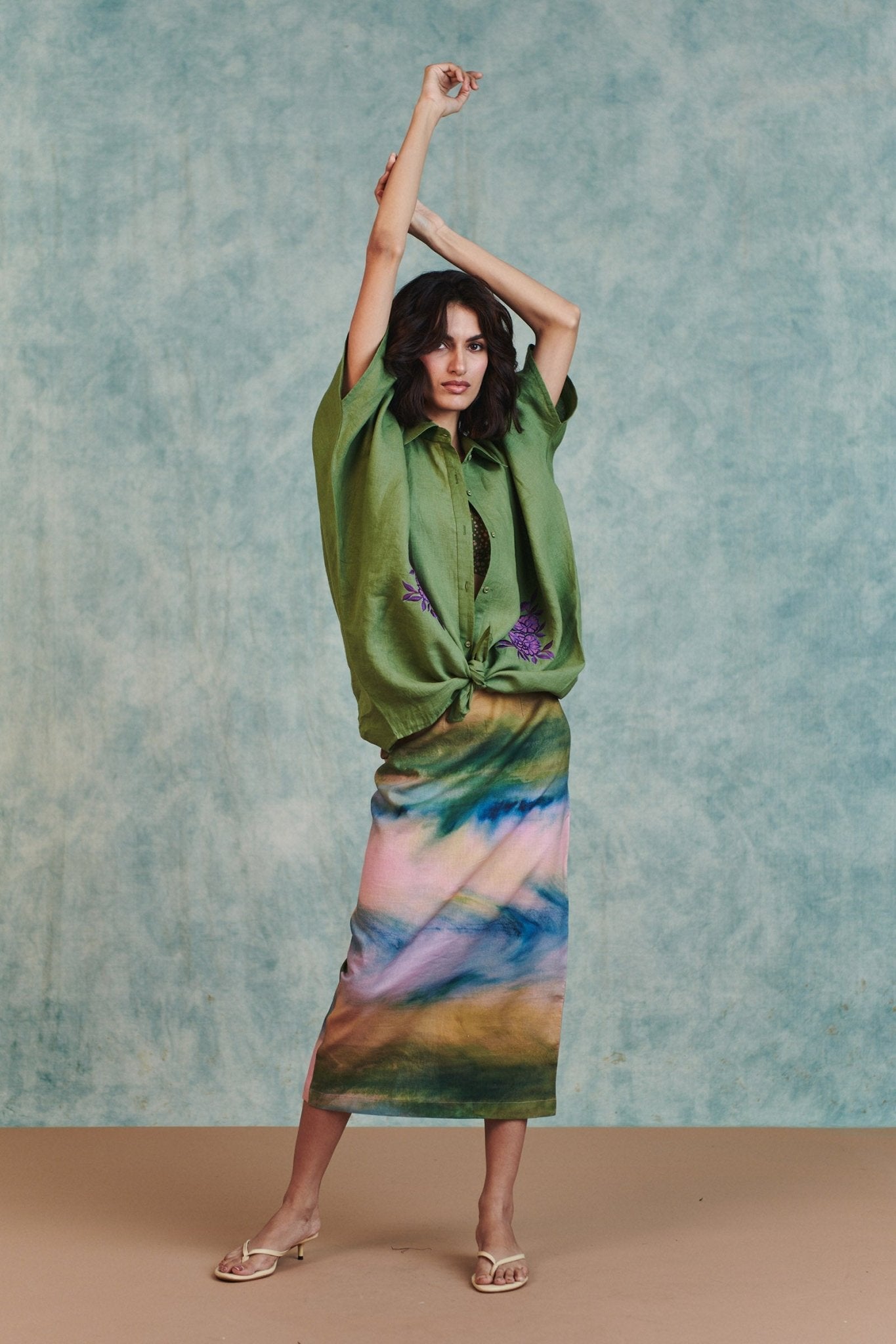 Prism Co - Linen Midi Skirt - CiceroniSkirtsSaphed